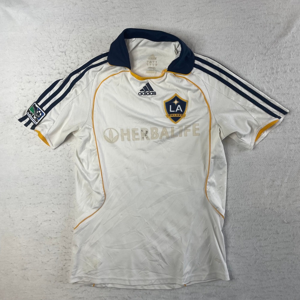 Adidas LA Galaxy Soccer Jersey Mens Medium White Herbalife MLS Short Sleeve